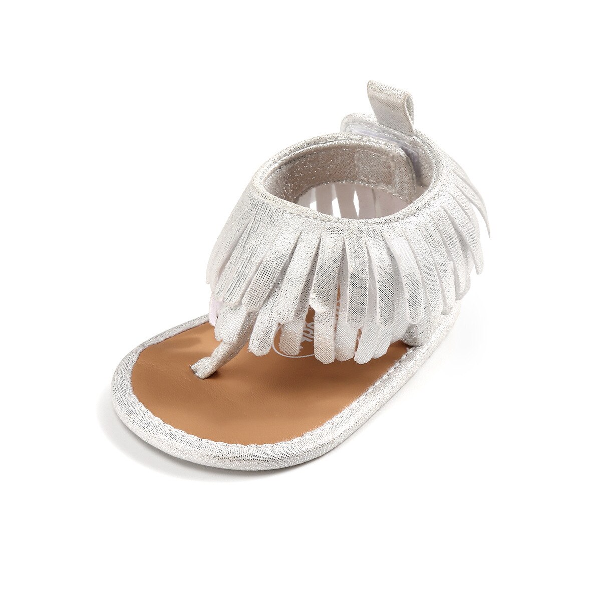 Babymeisjes sandalen met franjes, teenslippers, pasgeboren slippers, zomerschoenen met zachte zool voor peuters: Zilver / 0-6 maanden