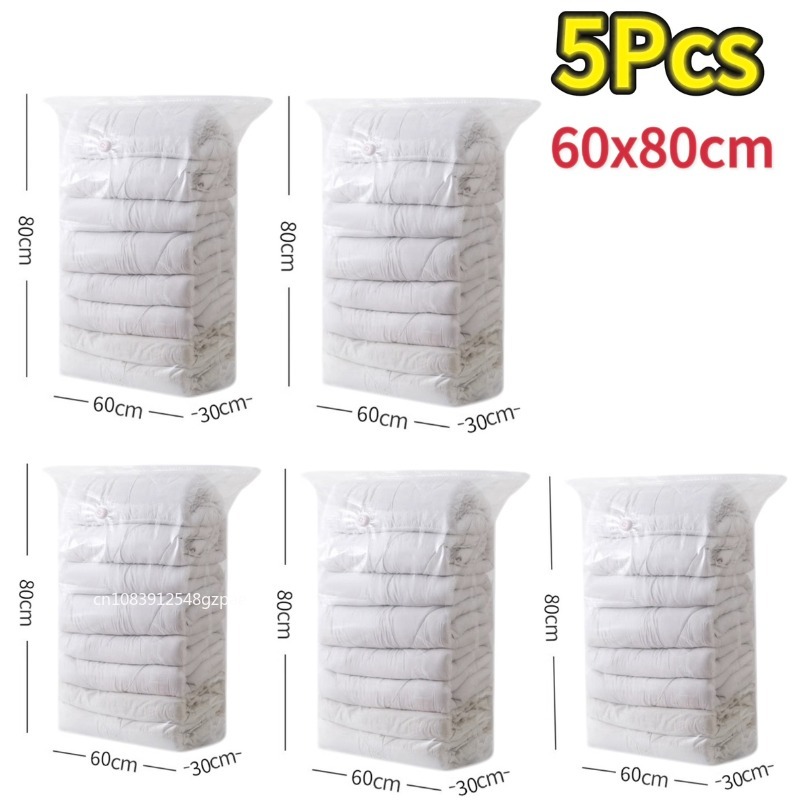 Bolsas de almacenamiento al vacío cúbicas, bolsas de plástico grandes para guardar ropa, edredón, mantas, bolsa vacía de compresión, 1-5 uds.: Blanco