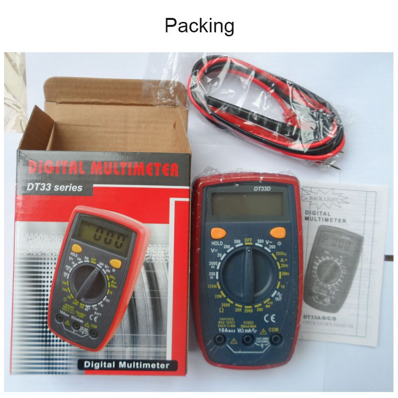 DT33D Multimeter AC DC Voltage LCD Digital Multimeter Resistance Meter Diode Tester