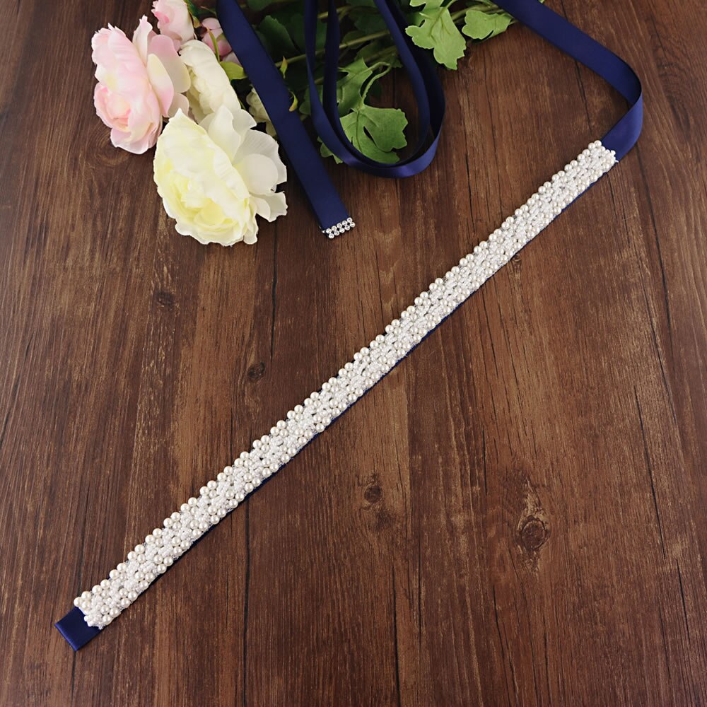 Wedding Sash Strass Zijden Lint Bruiloft Bruids Riem Crystal Sash Art Deco Strass Riem Wedding Sash Belt Bridal Gown: navy blue