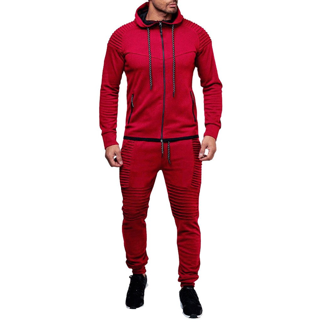 Ensemble pour homme, sweat-shirt à poches, Long pantalon, survêtement, Se6, collection automne et hiver: Rouge / XL