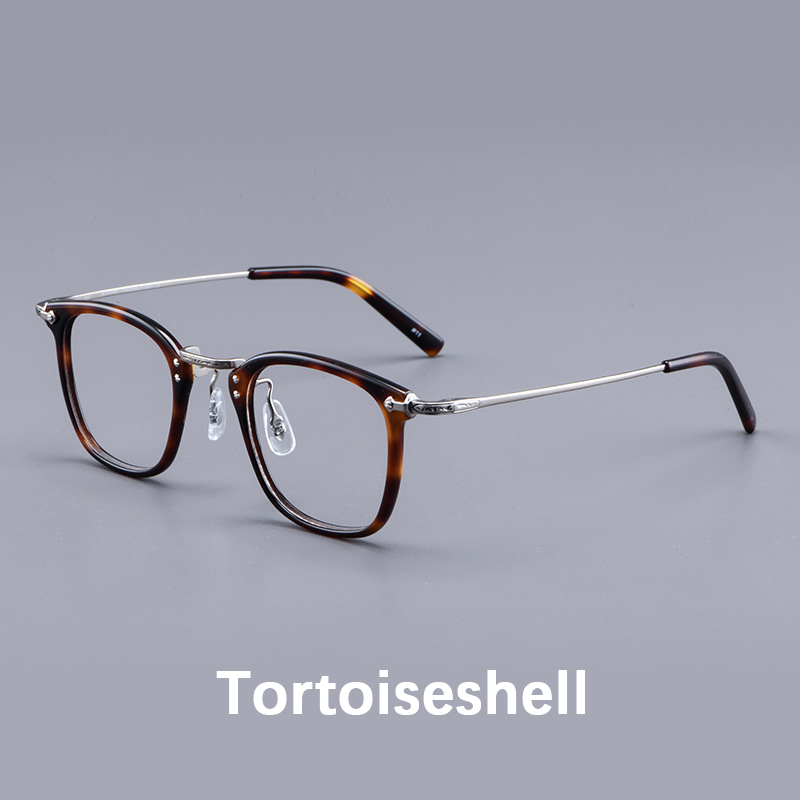 2024 Japan Luxe Puur Titanium Rechthoekig Frame Brillen Man Zakelijke Stijl Acetaat Vierkante Bijziendheid Lenzen Bril: Bruin / Khaki