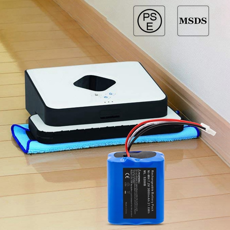 Reemplazo de batería ni-mh de 7.2v 3000 mah para limpiador de pisos irobot mint 5200 5200b irobot braava 380t