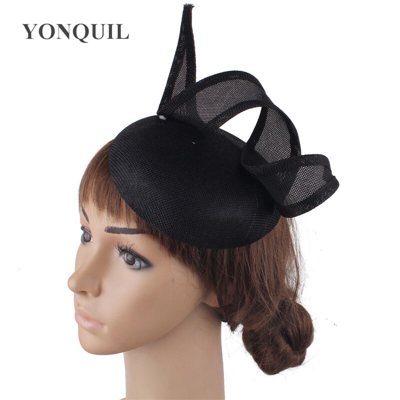 Imitatie Sinamay Bruid Bruiloft Hoed Tovenaar Hoops Decor Hoofddeksel Vrouwen Elegante Getrouwd Hoedenzaak Cap Haar Pin Accessoires