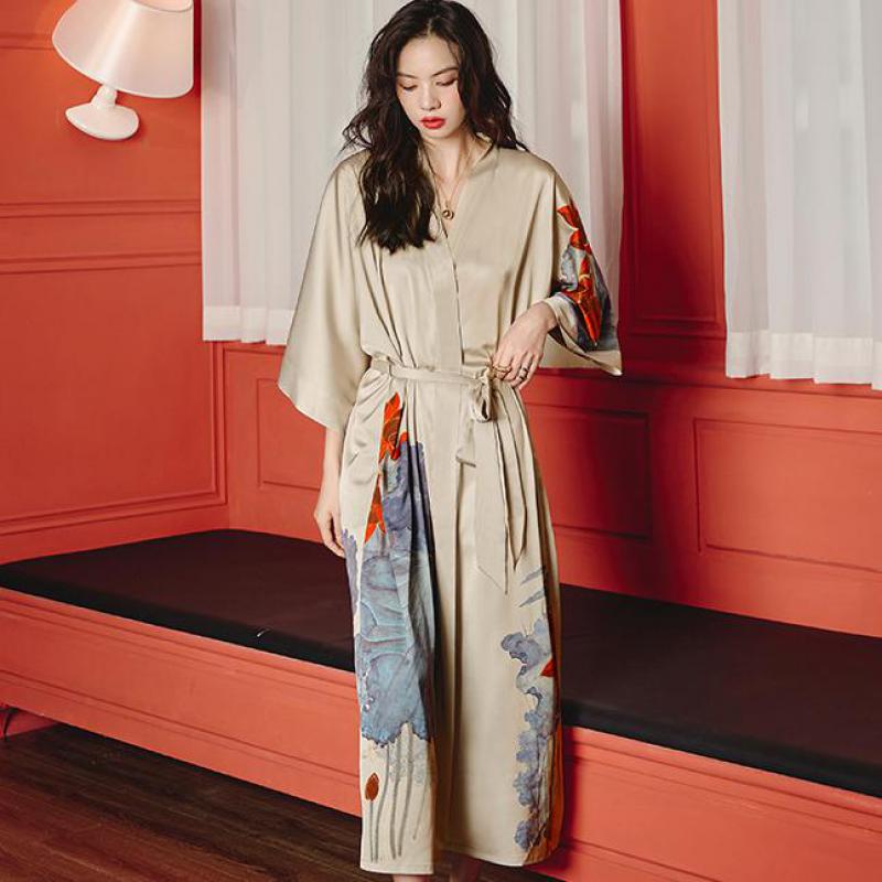 Casual Kimono Robe Satijn Print Bloem Nachtkleding Losse Vrouwelijke Intieme Lingerie Rayon Badjas Gown Sexy Homewear Nachtjapon