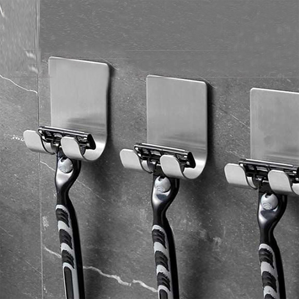 1pc Edelstahl Rasiermesser Haken Zauberstab Klebstoff Rasieren Rasierer Regal Lagerung Halfter für Badezimmer Küche Organizer