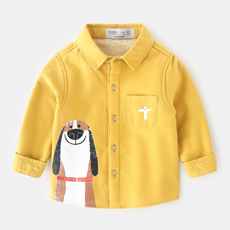 Primavera y otoño de algodón para niños más terciopelo grueso bebé de dibujos animados camisa para niños camisetas para niños
