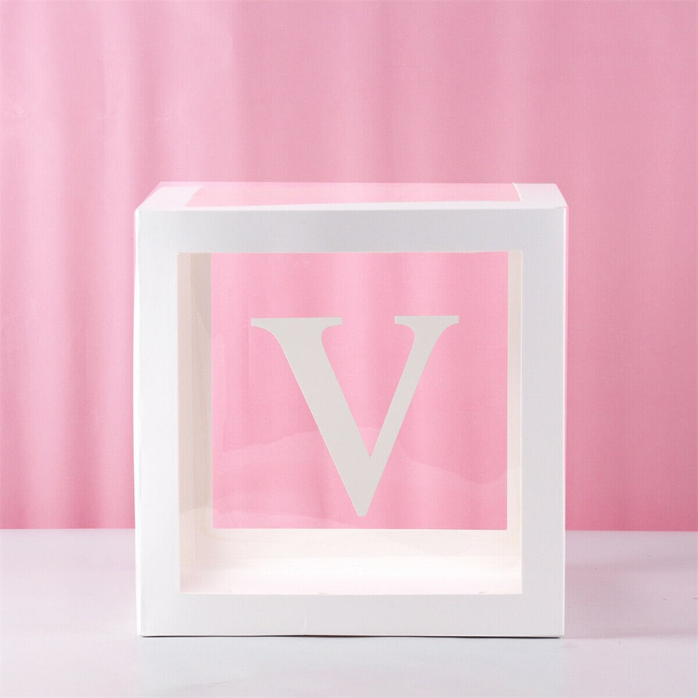 Alphabet transparent Verpackung Kasten Hochzeit Ballon Kasten Plastik Ballon Kasten Geburtstag Hochzeit Party Dekor Buchstabe Würfel transparent: V
