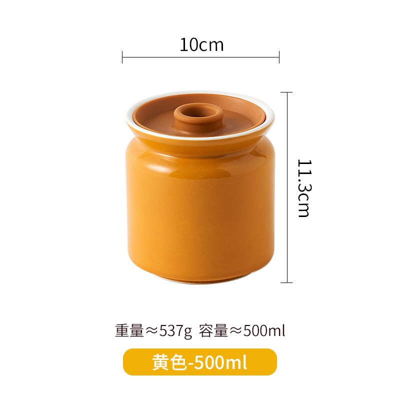Ceramic Sealed Can Household Coffee Bean Storage Jar Sealed Kitchen Sauce Preservation Seasoning Salt Sugar Container: Yellow-500ml