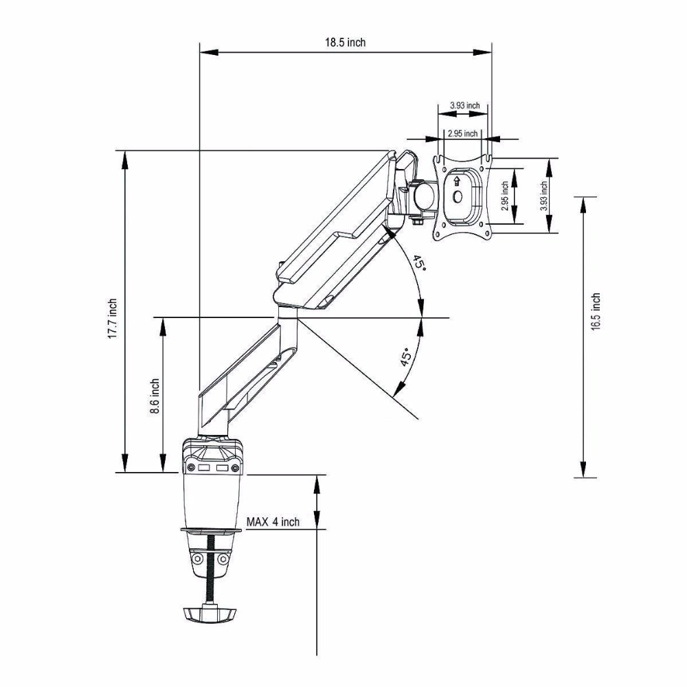 Suptek Full Motion Desk Mount with Mount and Gas Spring for Computer Monitors 13-30" LED LCD Flat Panel TVs
