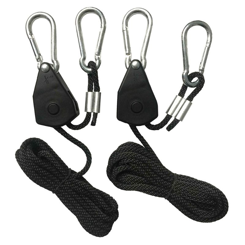 2pcs 1/8&quot; Pulley Rope Ratchet 150lb Heavy Locking Hanger Lifting Lanyard for Tent Room Fan Grow Plant Camping Hiking