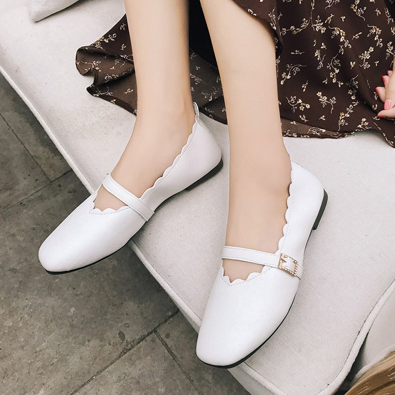 Dames flats mary janes slip-on platte schoenen witte bootschoenen gesp damesschoenen ballerina's comfortabele sneakers lente 6929: Wit / 5.5