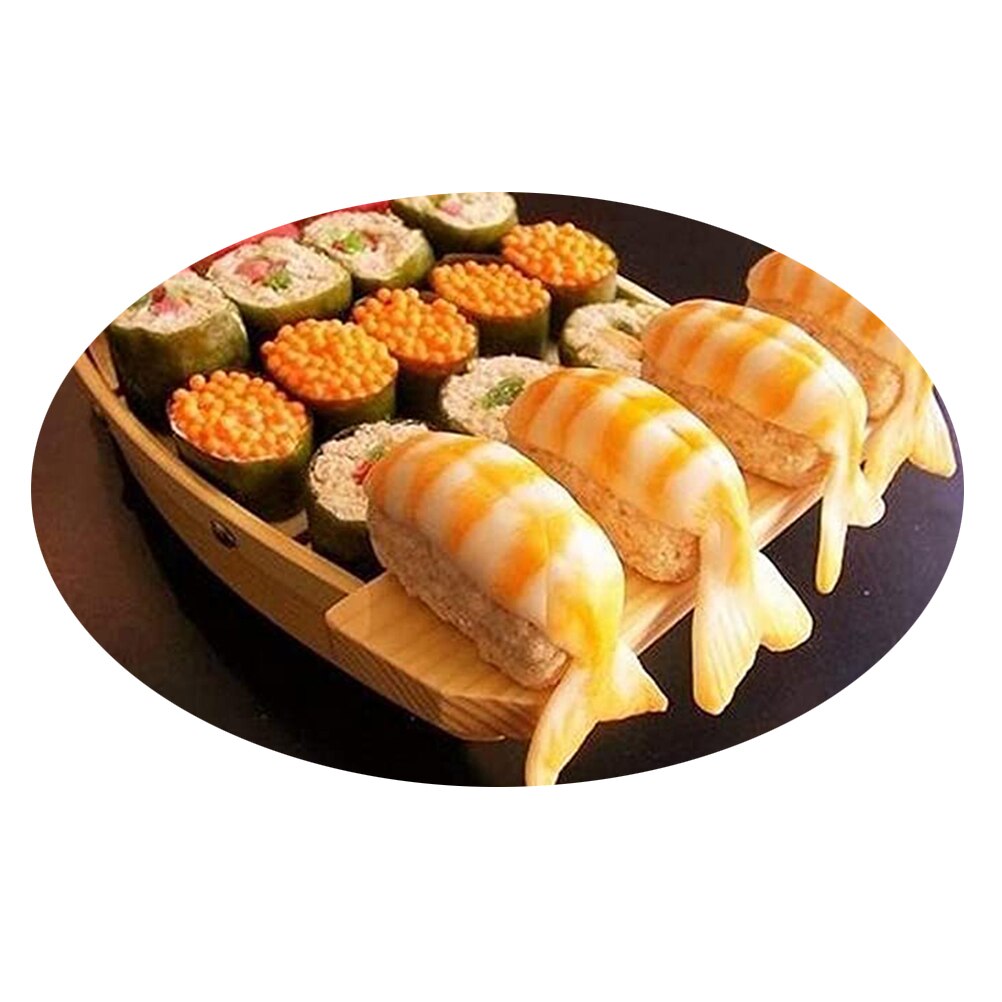 Wooden Sushi Plate Boat Shaped Dish Japanese Style Snack Tray Serving Dish for Home Restaurant