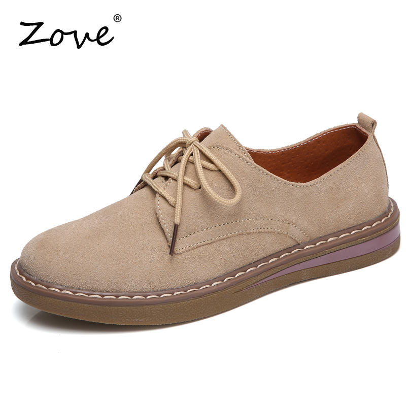 ZOVE Frauen Flache Schuhe Herbst Fette Oxford Schuhe Damen Wildleder Leder Mokassins lässig Schuhe Spitze hoch Oxfords Femme Flache schuh