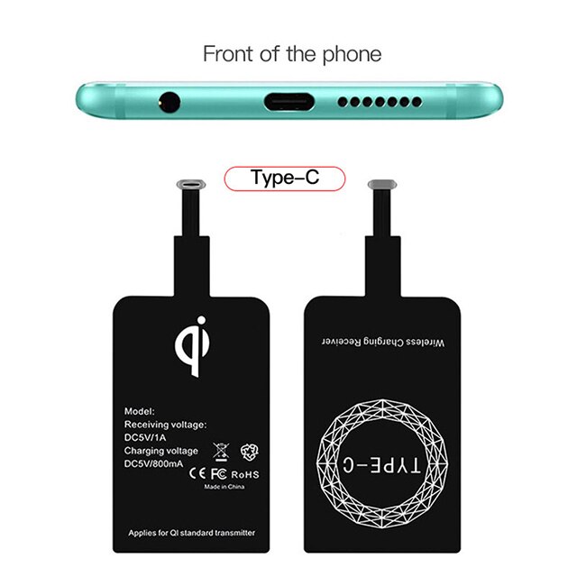 Lightweight Qi Wireless Charging Receiver For Samsung Huawei Xiaomi Universal Micro USB Type C Fast Wireless Charger Adapter: for type c