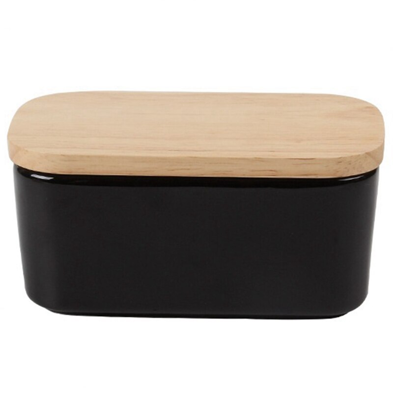 Porcelain Butter Dish with Lid, Airtight Large Butter Keeper with Wooden Lid, Butter Container: Default Title