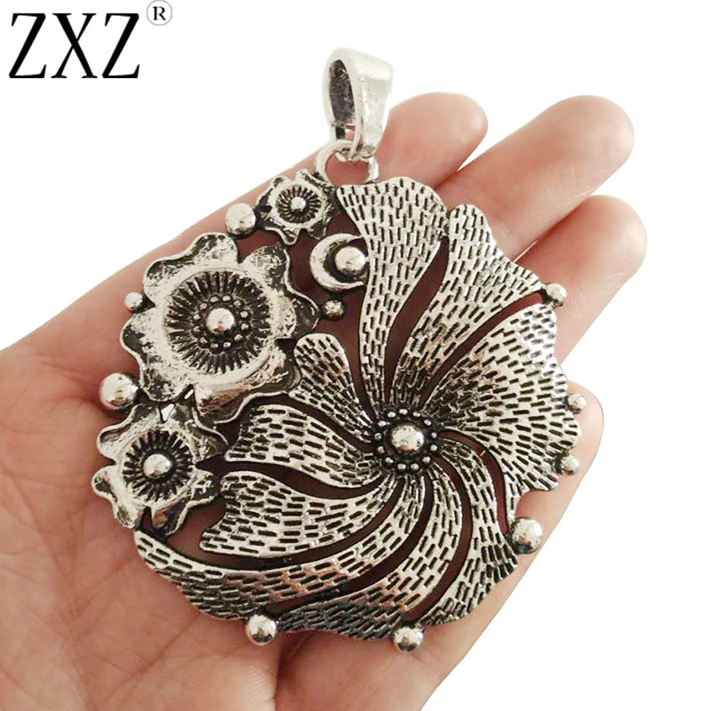 ZXZ 2 stücke Große Boho Blume Reize Anhänger für Halskette Schmuck, sterben Entdeckungen 68x65mm