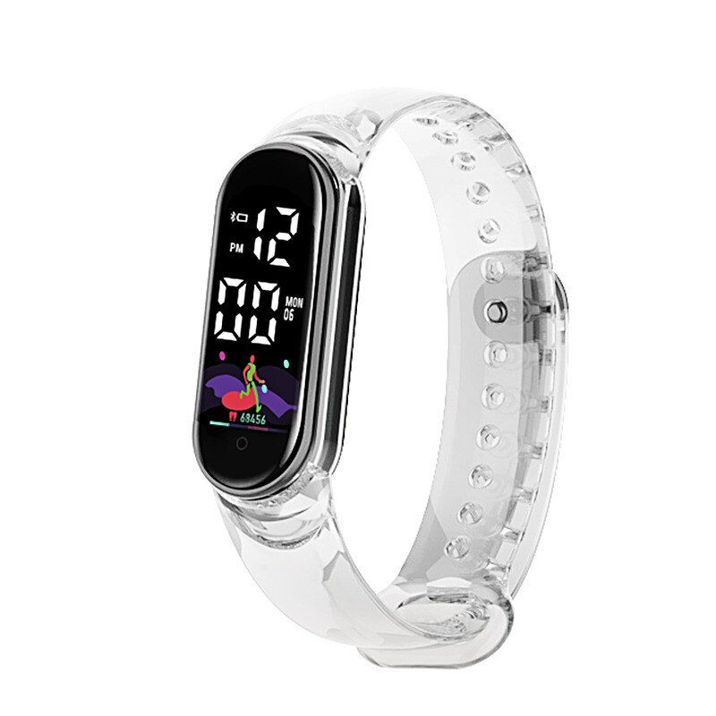 Reloj electrónico deportivo para hombre y mujer, pulsera Digital LED, transparente, a la: Blanco