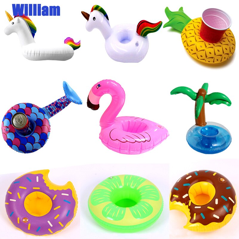 Mini unicorn coasters oppustelig kop og alle slags luftpuder holder drikkebåde sommer poolfest hawaii strandfest