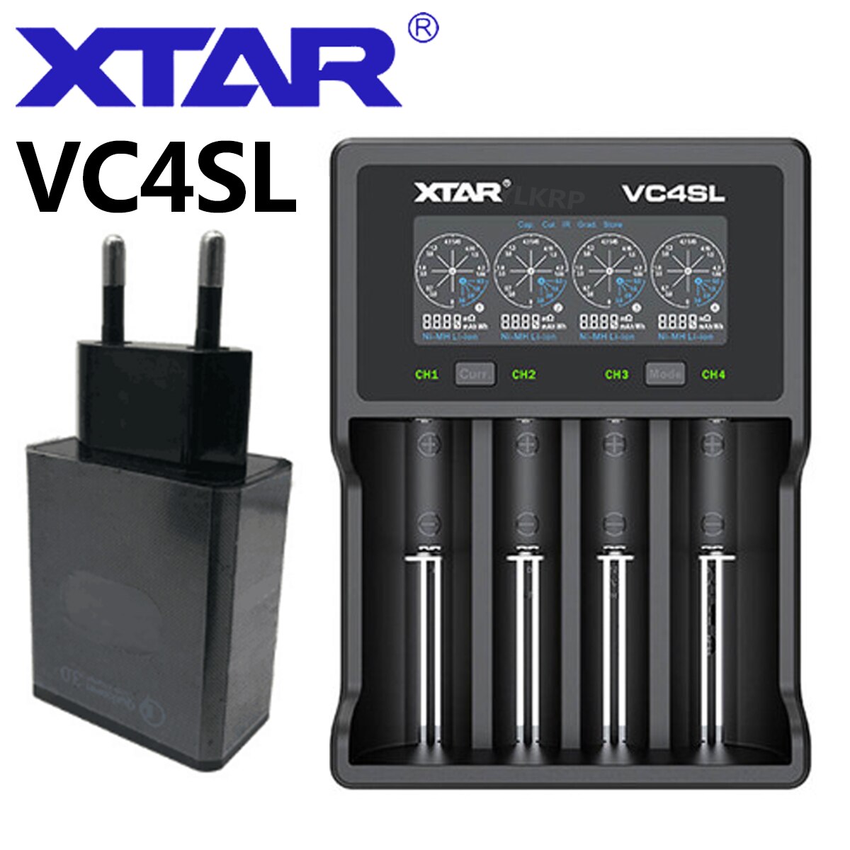 XTAR VC4SL upgraded and extended smart charger, C-type USB input, support QC3.0 charging: VC4SL-EU-QC-PLUG