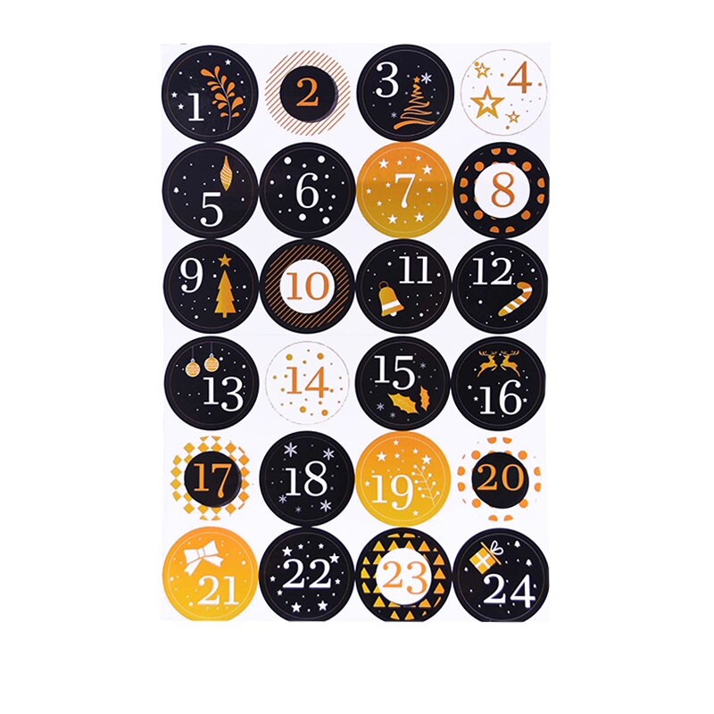 24Pcs 4.5cm Merry Christmas Advent Calendar Number Paper Stickers DIY Scrapbooking Round Christmas Sticker Label Xmas Decor: A