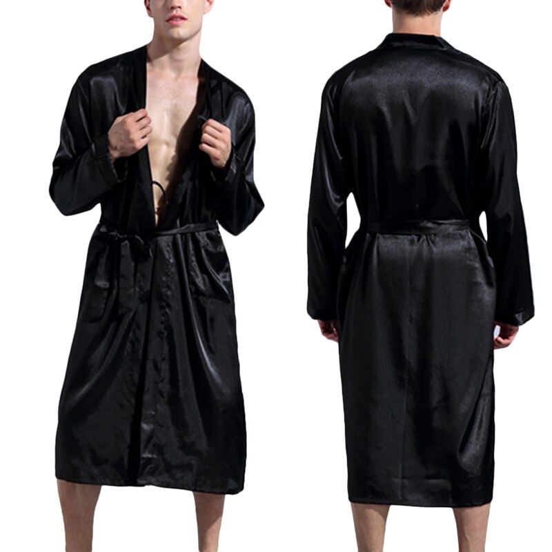Satin Silk Robes Men Solid with Belt Men's Bathrobe Male Robes Pocket Men Clothing Loungewear Sleepwear Kimono Men Bathrobes