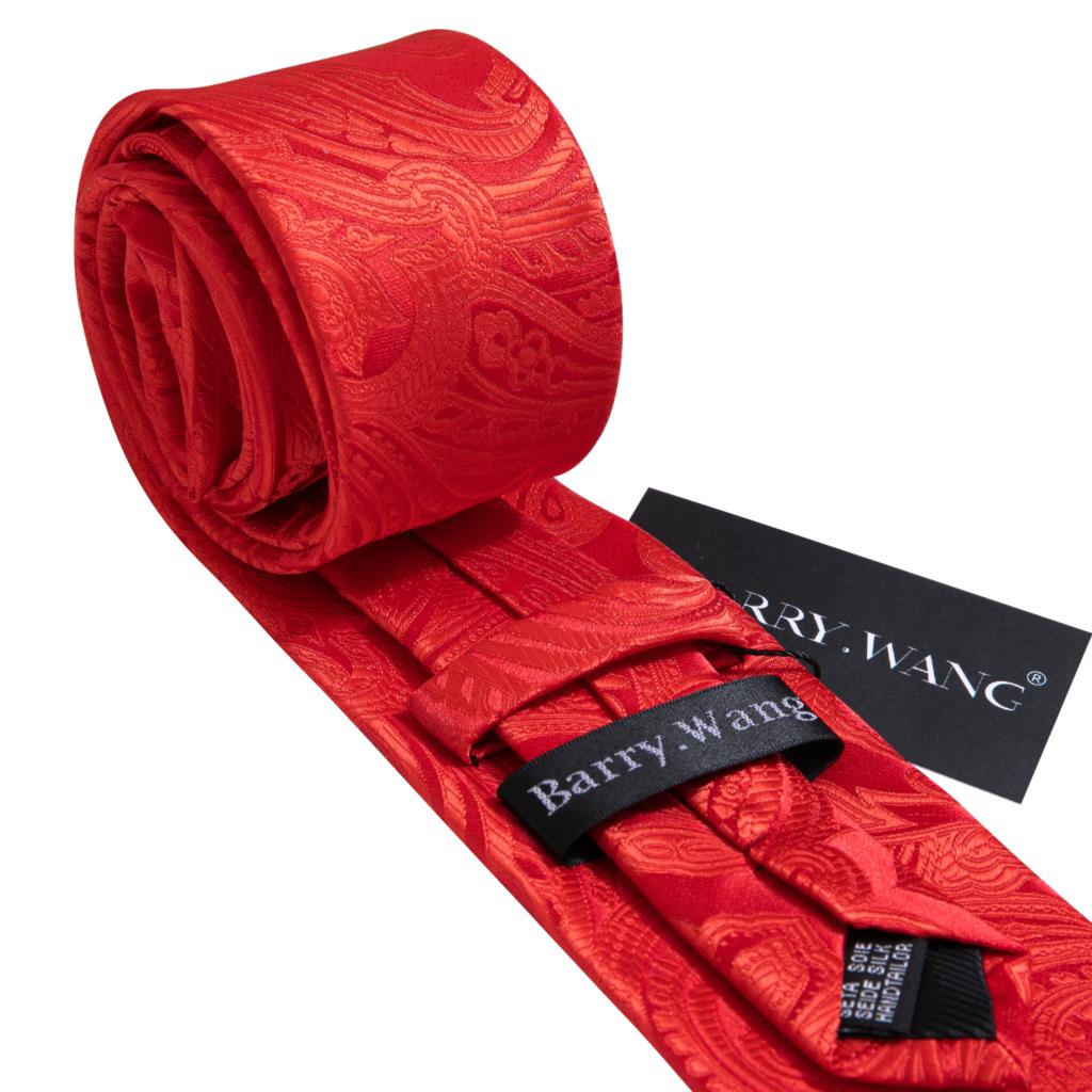 Barry.wang röd rödbrun vinröd siden herrslips näsduk manschettknappar jacquardslips för herr bröllop affärsfest