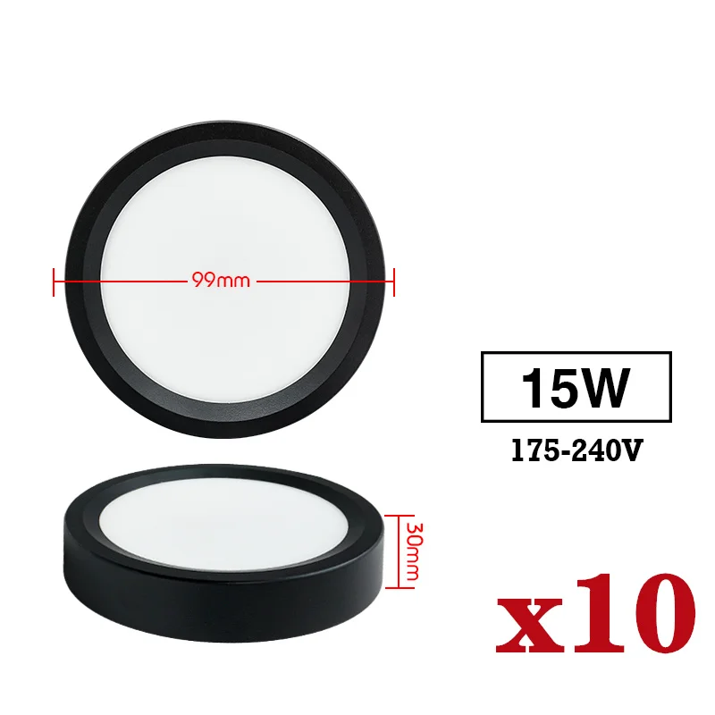 10 unids/lote Led Downlight 220V lámpara de techo 9W 12W 15W 18W Panel montado en superficie iluminación cocina accesorio para habitación decoración del hogar: Rojo / Blanco