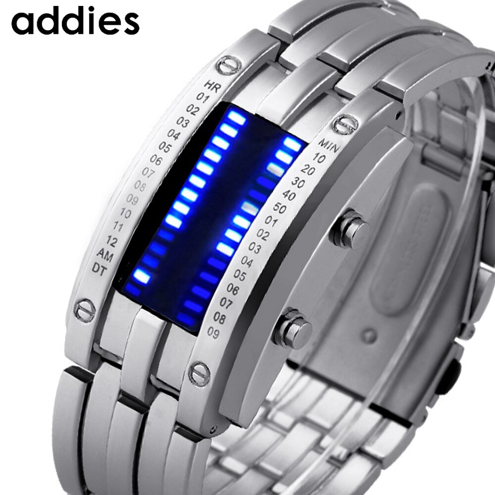 Mode Creatieve Sport Horloge Mannen Roestvrij Stalen Band Led Display Vrouw Horloges 3Bar Waterdichte Digitale Koppels Horloge Reloj