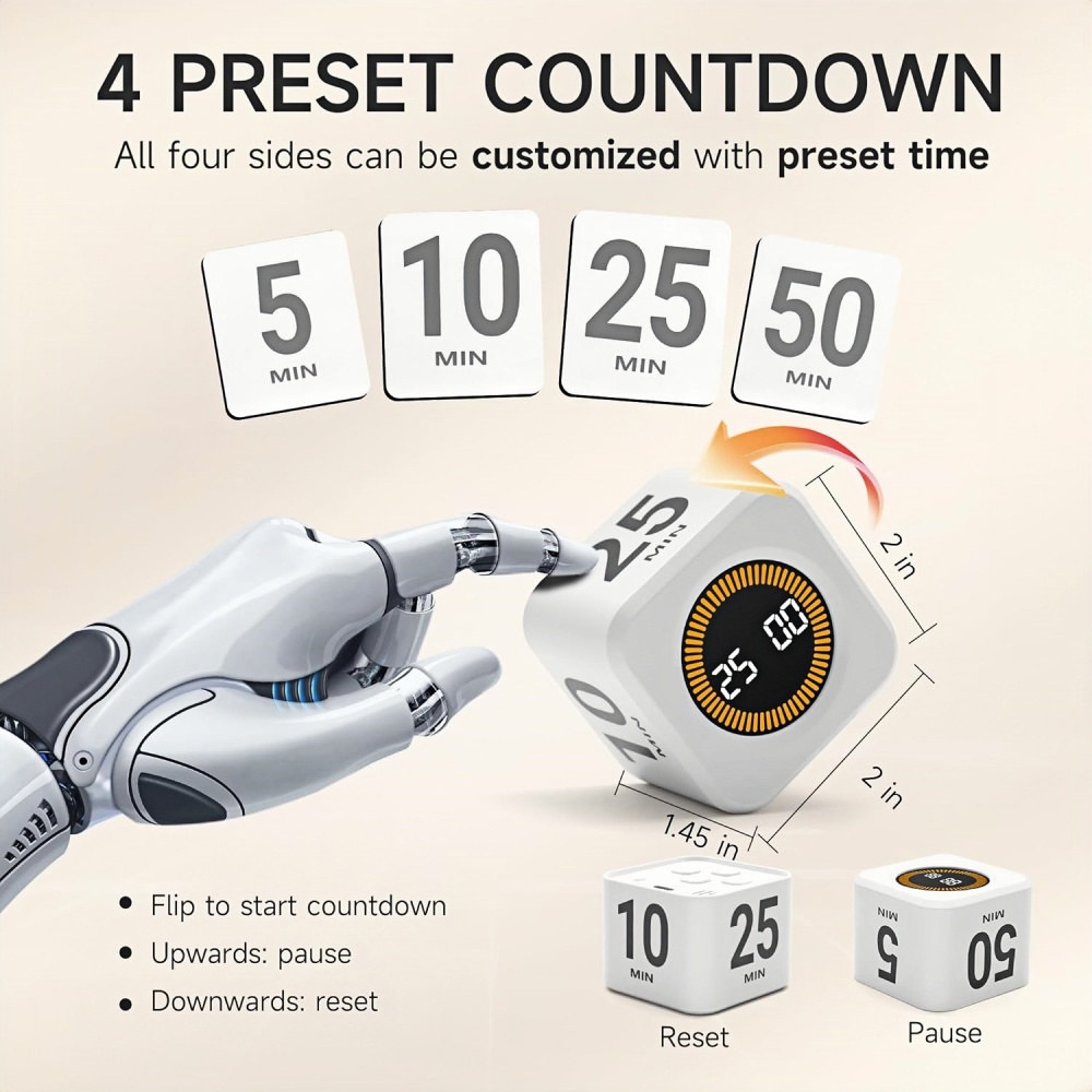 Pomodoro Timer Silent Flip Timer - Digital Visual Study Timer Clock,for Study&kitchen&Shower Cute Time Manager,5/10/25/50min