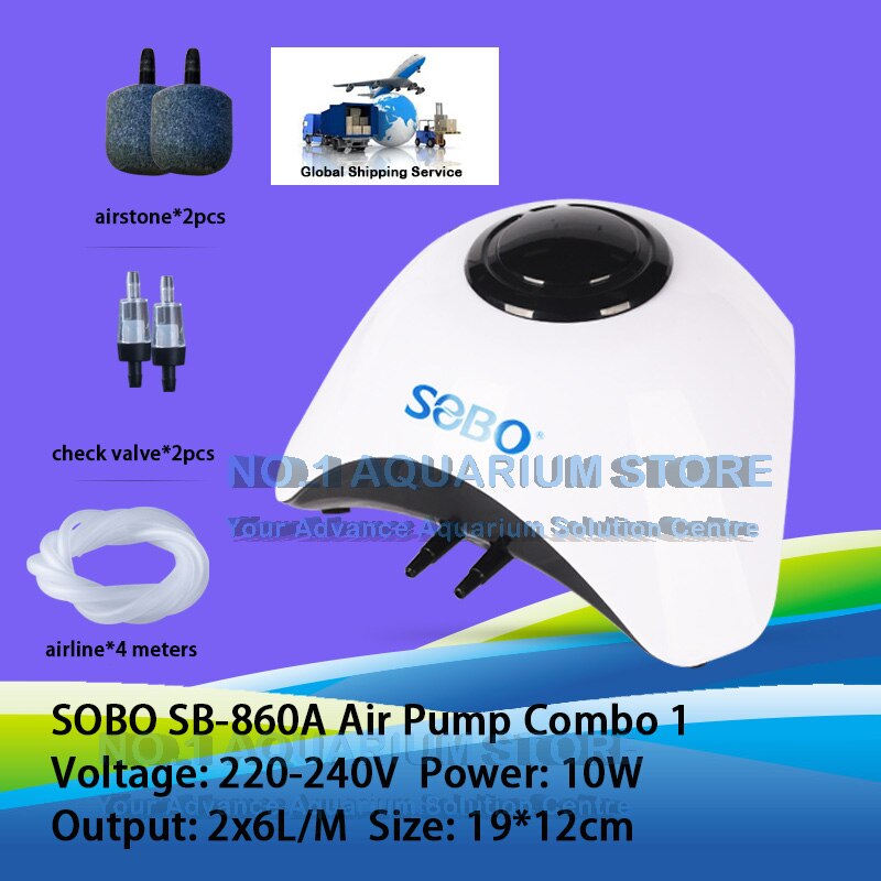 SOBO Silent Aquarium Air Pump Oxygen Pond Aerator Water Fish Tank SB-830A SB-860A 5W/10W Authorized Dealer: SB-860A COMBO ONE / AU Plud Adapter