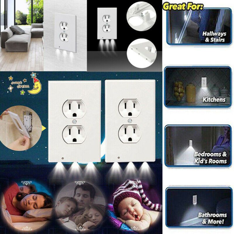Night Angel Duplex Durable Convenient Outlet Cover Wall Plate With Led Night Lights Ambient Light Sensor