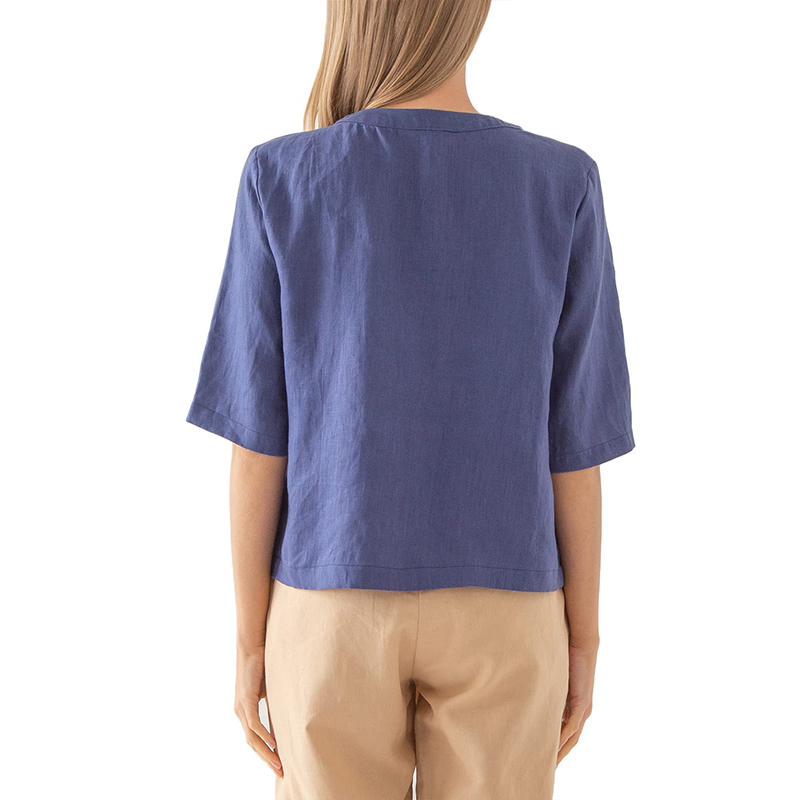 Retro 100% Linho Mulheres Jaqueta Cardigan Casual Solto Meia Manga Botão Até Casacos Básicos Sobretudo Feminino Veste Femme