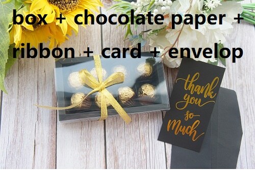 16*8.2*4cm 10 sæt sort chokolade papiræske med pvc vindue som bryllups jul fødselsdag slik emballage: Boks bånd kort sæt