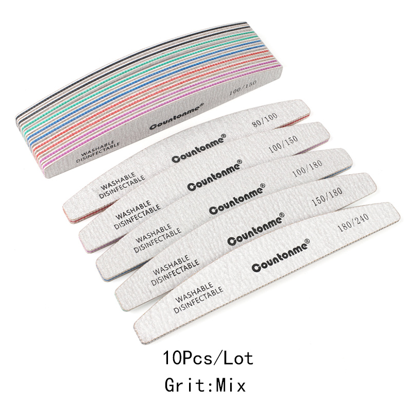 Limes à ongles épaisses pour manucure, lot de 3/5/10 pièces, bloc de tampon incurvé, grain 80/100/150/180/240, accessoires pour Nail Art: 10Pcs Mix Grit