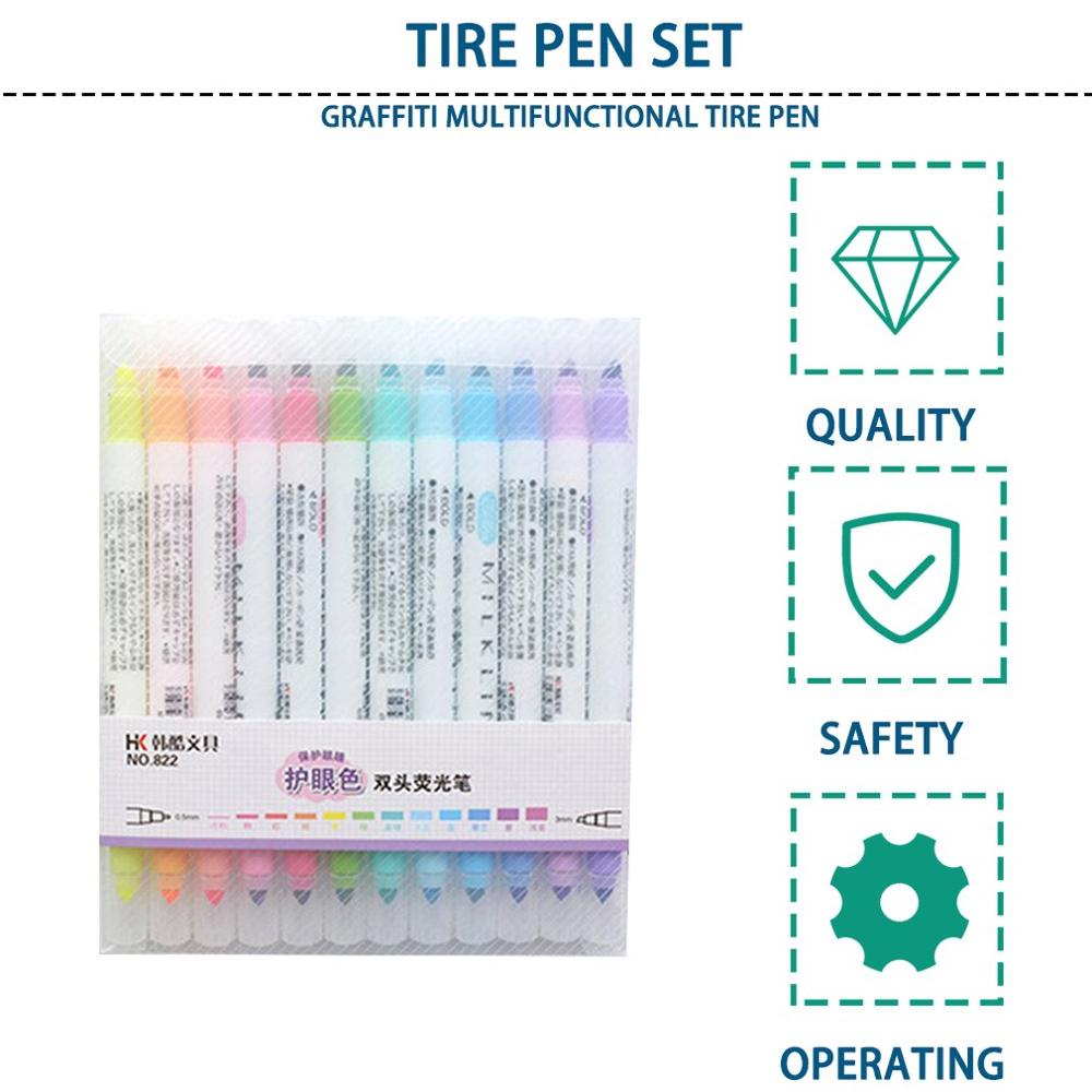 12 stk / sæt mildliner studerende highlighter pen sød dobbelthoved fluorescerende markør pen akvarel fluorescerende pen