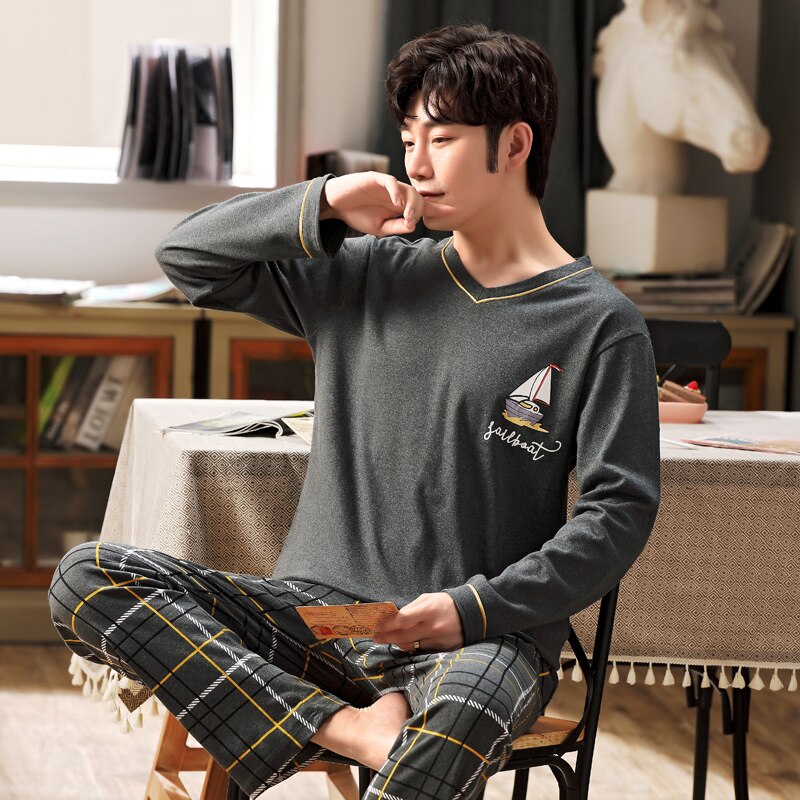 Plus Größe L-5XL volle baumwolle Pyjama männer pijamas para hombre lange-Ärmel lässig nachtwäsche männer homewear Pyjama einstellen für männlichen