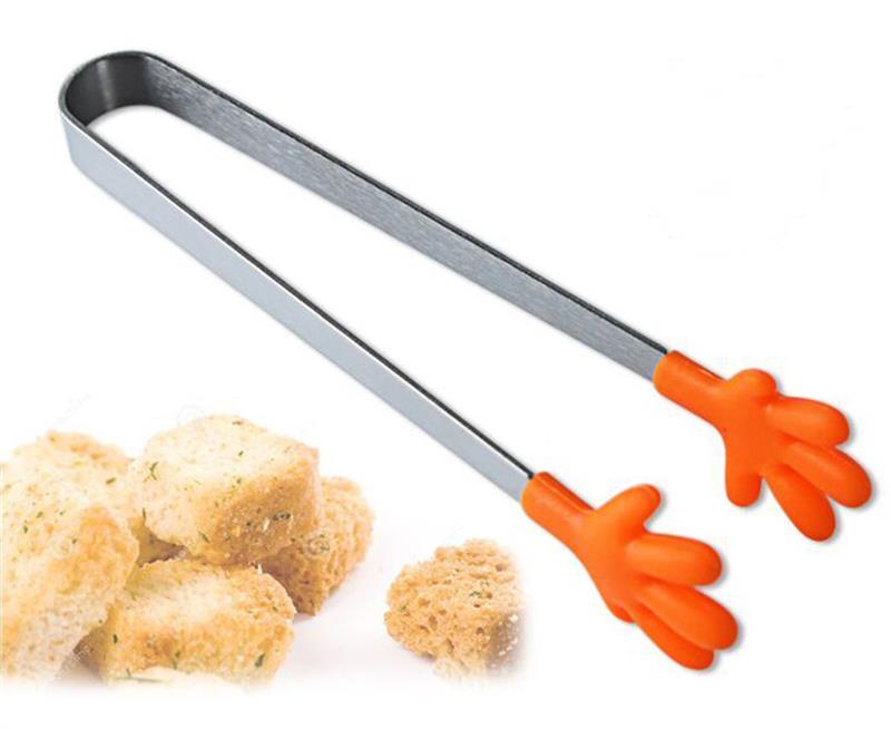4Stck/5Stck Küche Lebensmittel Zange klein Palme Silikon Lebensmittel Zange Eis Süssigkeit rostfrei Stahl nicht-Unterhose Mini Zange Utensil zufällig Farbe