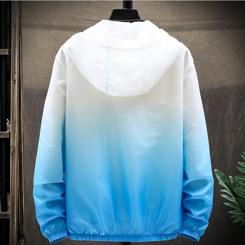 Veste d'été ultrafine pour homme, vêtement d'extérieur résistant au soleil, respirant, dégradé de couleurs, capuche, protection UV, coupe-vent,