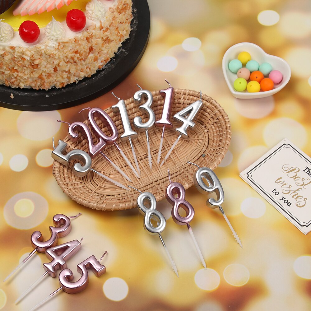 Rose Gold Happy Birthday Number Cake Candles 0 1 2 3 4 5 6 7 8 9 Cake Topper Kids Girls Boys Bar Baby Party Supplies Decoration