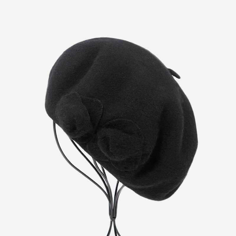 Buttermere uld baret fransk hue vinterhatte til kvinder blomst rød flad kasket dame pige baretter kvindelig knogle tocas malerhat: Sort