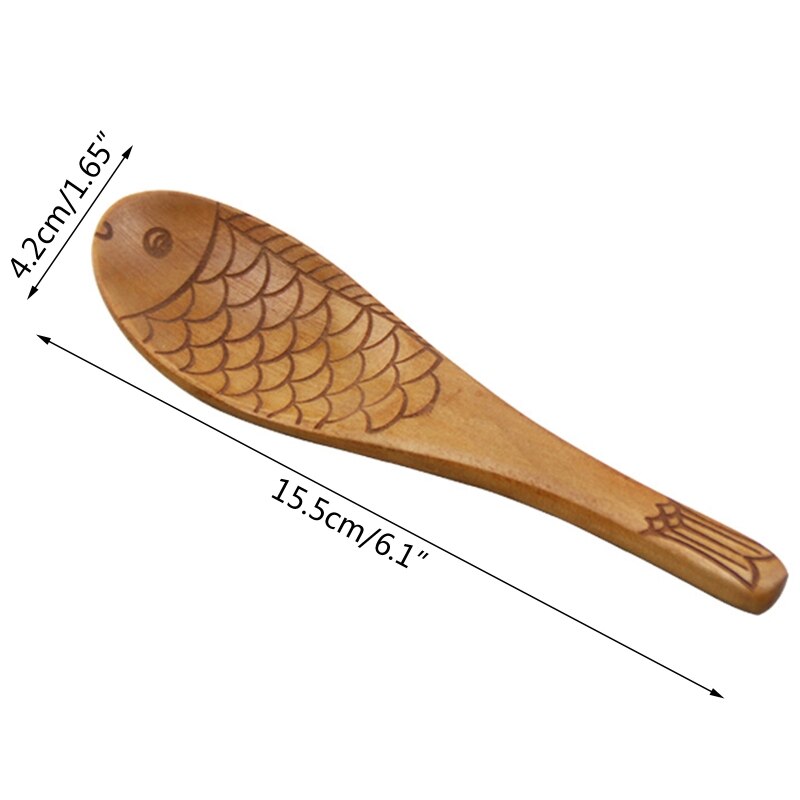 Cuchara de madera en forma de pez de estilo japonés, cuchara de textura tallada a mano, vajilla