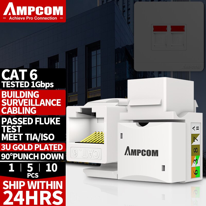 CAT6 Keystone Jack,AMPCOM Snap-in RJ45 Punch-Down Cat.6 Keystone Module Adapter 100/1000 Mbps |UTP|Compatible with CAT.6/CAT.5e
