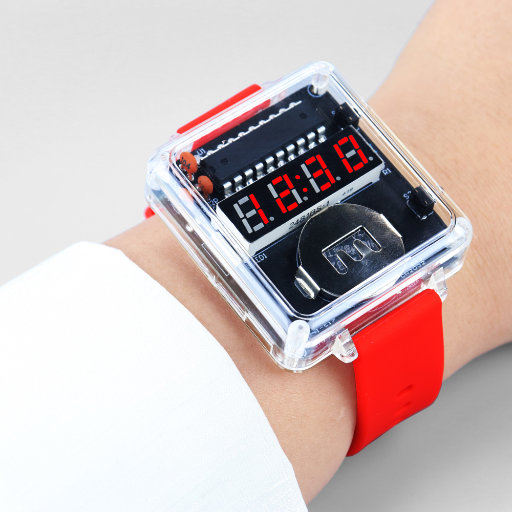 Kit de montre électronique à monter soi-même, affichage numérique LED , boîtier Transparent 3V, Kit de bricolage à souder pratique électronique