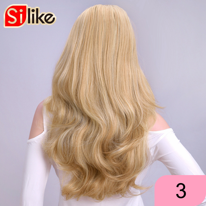 Silike Synthetische 3/4 Halb Perücken 24 Zoll Lange blond Wellenförmige Perücke Mit Clip in Haar Verlängerung 16 Farbe 210g für Schwarz Weiß Frauen: #3