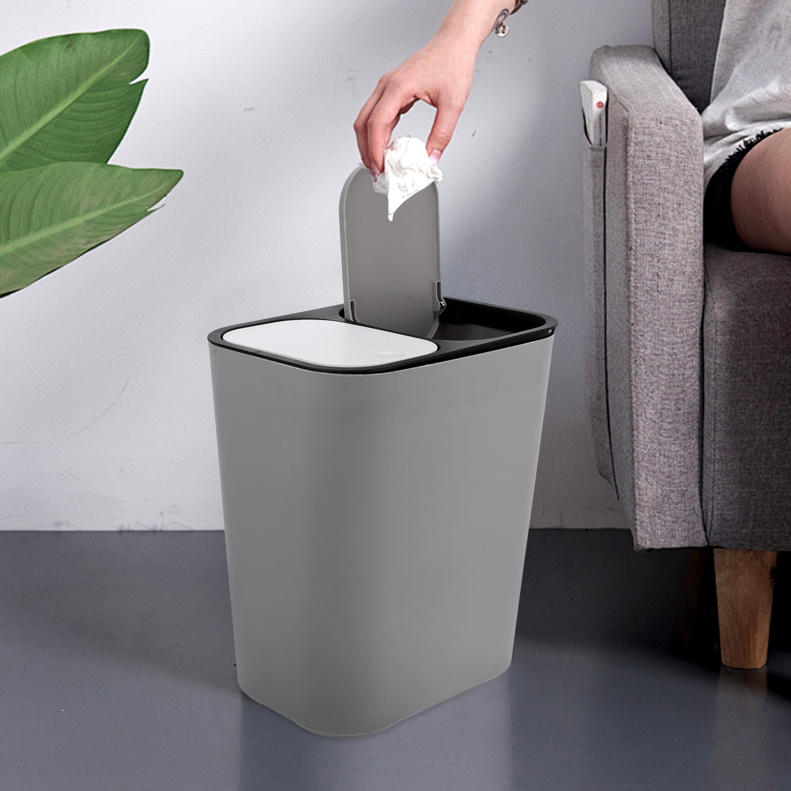Mülleimer, Mülleimer, Haushaltsbehälter, Recyclingbehälter für 2 Fächer, ABS, trocken und nass, klassifizierter Mülleimer, Küchenabfallbehälter