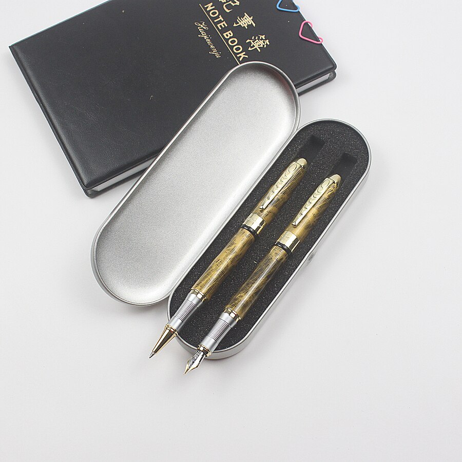 Jinhao250 Luxus Metall Brunnen Stifte Metall Kasten Blau & Schwarz tinte Für Büro Geschäft Rolle Ball Kuli