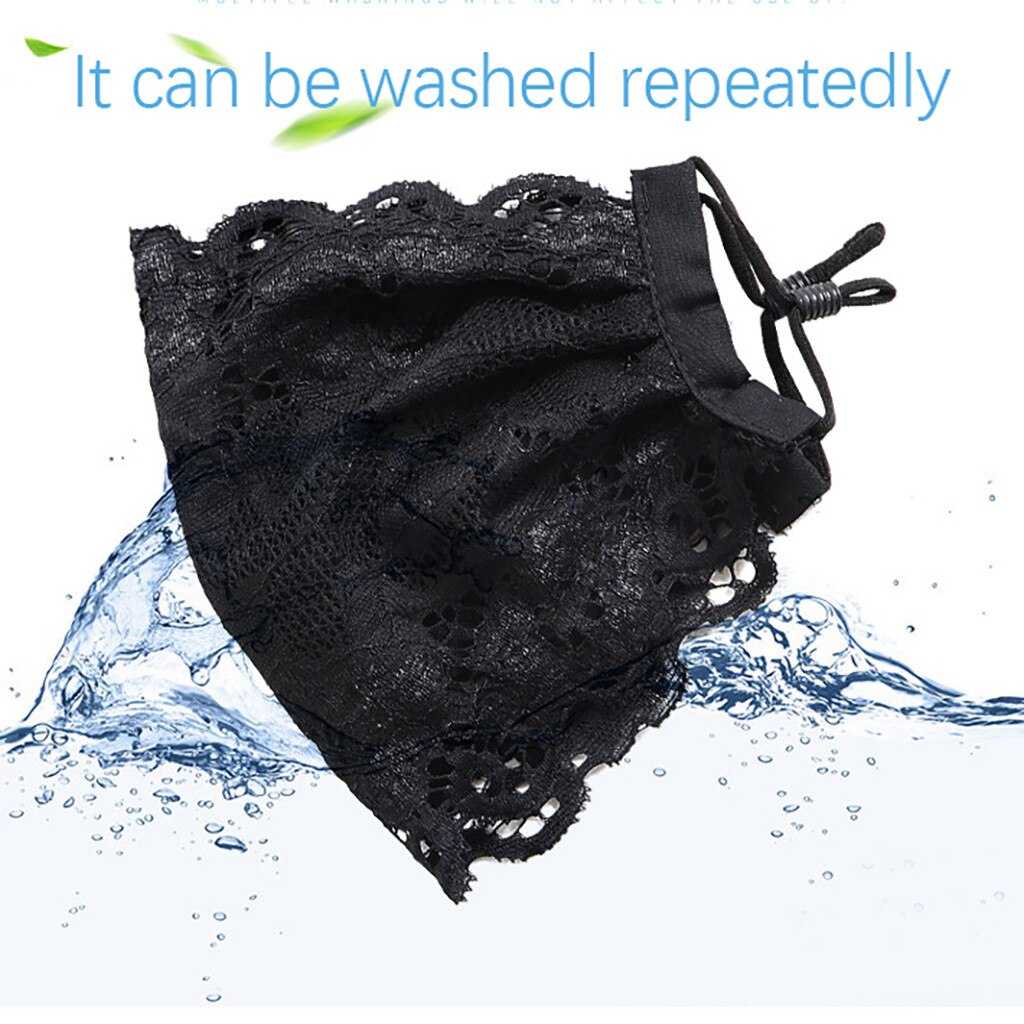 25 # Dames Zwarte Bloem Borduren Kant Masker Verstelbare Wasbare Herbruikbare Outdoor Mesh Dunne Ademende Zwarte Маски Для Лица Защи