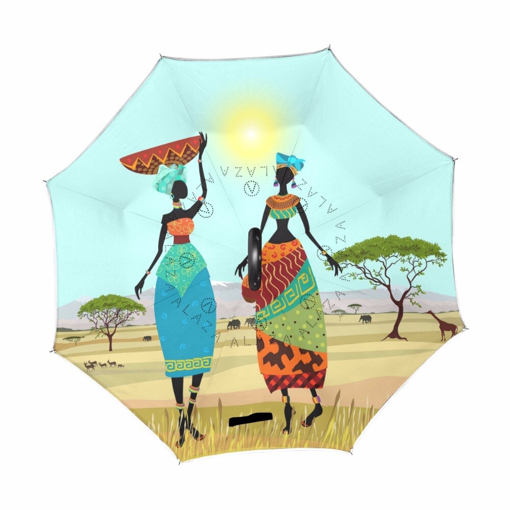 Sombrillas invertidas de doble capa reversible a prueba de viento para mujer africanas con soporte autónomo y protección solar contra la lluvia c-hook para coche