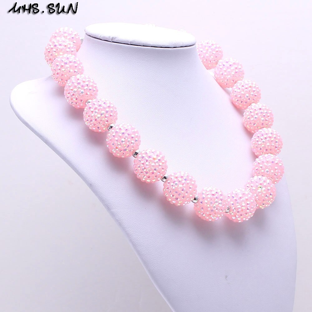 MSH.SUN Pink Color Princess Kids Necklace Bracelet Headbands Set Bubblegum Beads Chunky Necklace Jewelry Set For Child Girl